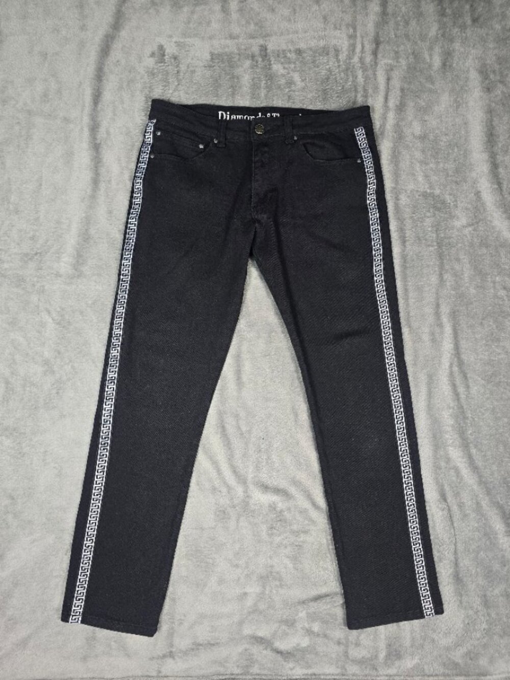 Black Skinny Jeans Side Stripe Stretch Denim Mens 36x32